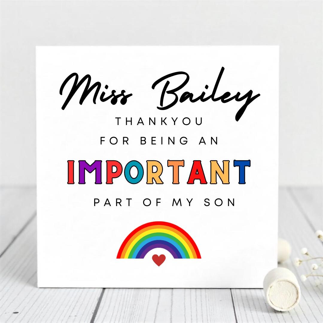 Personalized Teacher Thank You Card: Rainbow Design, End of Term Gift ...