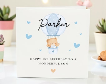 Son 1st Birthday Card | Blue First Birthday Greeting for Baby Boy | Keepsake Gift