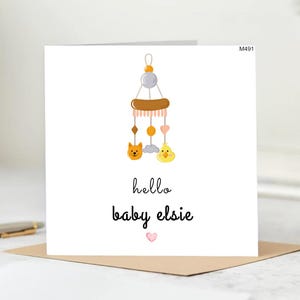 Tarjeta de "Hola Bebé" - Recién Nacido, Tarjeta de Bienvenida al Mundo, Tarjeta de Bebé con Diseño de Conejo Personalizado