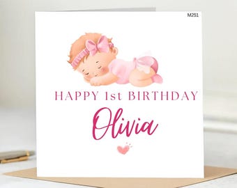 Carte 1er anniversaire fille, première carte d'anniversaire pour fille, carte 1er anniversaire personnalisée, carte 1er anniversaire fille, cadeau 1er anniversaire fille