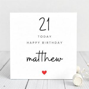 Carte de 21e anniversaire pour lui - Carte de joyeux anniversaire personnalisée - Carte de visite personnalisée pour fils, frère, ami, neveu - Carte au design minimaliste.