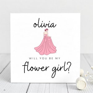 Gepersonaliseerde bloemenmeisje voorstelkaart-Will You Be My Bloemenmeisje-kaart voor zusje, nichtje, jong bruidsfeestlid.