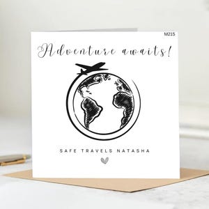 Good Luck With your Travelling Card, Solo traveller, around the world card, gift for new adventure, personalised, airplane, new countries