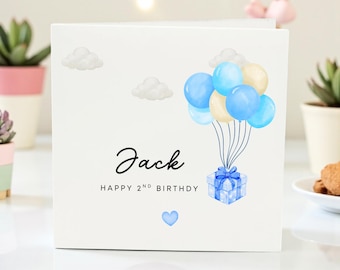 Personalized 2nd Birthday Card for Boy, Custom Name Age 2 Card, Second Birthday Card for Son Nephew Grandson Brother Godson Baby Boy