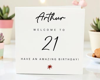 Personalized 21st Birthday Card: Minimalist Design, Custom Name