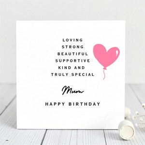 Personalisierte Mama Geburtstagskarte-Herz Ballon Design-Loving and Supporting Mother-Elegante benutzerdefinierte Karte Für Sie-Für Mama-Schwiegermutter-Stiefmutter.