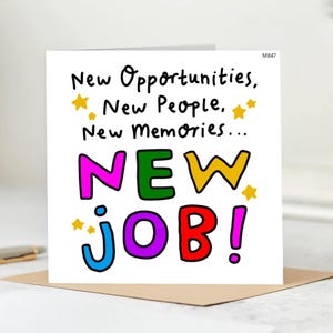 Nuovo biglietto di auguri per lavoro - Biglietto di congratulazioni luminoso e colorato per un collega - Nuovo biglietto d'auguri per l'ufficio - Auguri di buona fortuna per amici, colleghi e familiari.