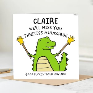 Carte d'adieu personnalisée dinosaure-carte de départ collègue drôle-nouvel emploi chance-carte personnalisée pour collègue, ami de bureau.