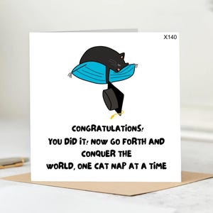 Funny Cat Graduation Card – Congrats You Did It, Cute Cat Nap Graduate Card, Animal Lover Graduation Card, College & High School Celebration