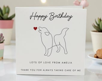 Dog Lover Birthday Card, Cute Dog Birthday Card, Pet Lover Card, Personalized Birthday Card from Dog, Minimal Line Art Dog Card, Custom Name
