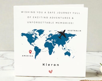 Personalized Bon Voyage Card – Travel Farewell Card – Adventure Awaits Card – Moving Abroad Goodbye Card – Custom Map Leaving Card