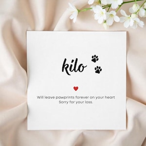 Carte commémorative personnalisée pour animal de compagnie - Kilo - Carte de sympathie avec un motif d'empreinte de patte et un message sincère qui laissera des empreintes de pattes pour toujours dans votre coeur