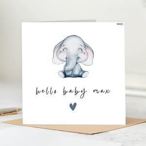 Cartão de bebê, personalizado, cartão de elefante fofo, cartão de bebê, cartão de menina, cartão de menino, cartão de Olá bebê, cartão de nascimento, novo bebê