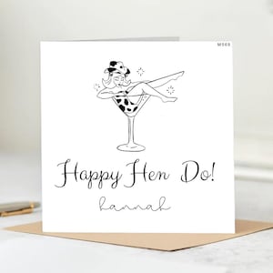 Gepersonaliseerde vrijgezellenfeestkaart - Happy Hen Do Helena - aangepaste naam bruidsfeestkaart - roze hart ontwerp - voor aanstaande bruid, zus of vriend vrijgezellenfeest.