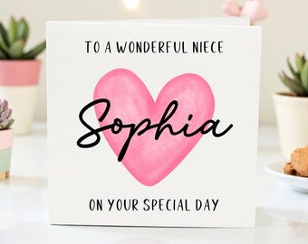 パーソナライズされた姪っ子の誕生日カード、ハートデザイン