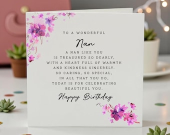 Personalized Nan Birthday Card, Floral Birthday Card for Nan, Lovely Nan Poem Card, Grandmother Birthday Gift Custom Name Card