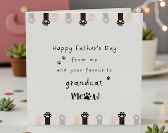 Vaderdagkaart opa, schattige opakaart van kat, grappige opa-huisdierkaart, pootafdruk kattenliefhebber, gepersonaliseerde cadeaukaart