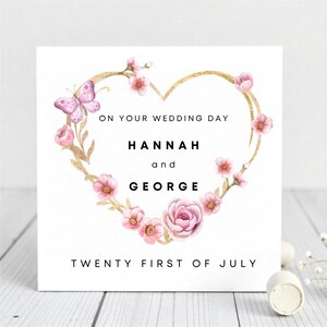Personalized Wedding Day Card-Custom Name Floral Design Card-On Your Wedding Day Card-Card  For Bride and Groom, Couple Newlyweds.