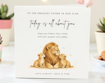 Personalized Father's Day Card, Lion Clan Dad Card, Custom Greeting Card from Kids, Gift for Lion Dad, Heartfelt Father’s Day Keepsake