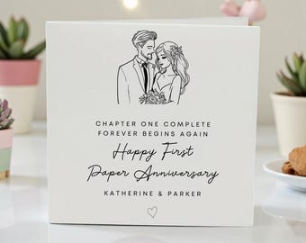 Personalisierte 1. Papierjubiläumskarte für Paar, benutzerdefinierte erste Hochzeitsjubiläumskarte mit Namen, romantische Jahrestagskarte für Ehemann und Ehefrau