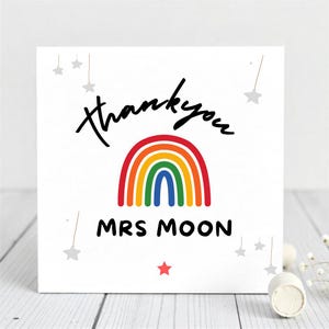 Biglietto di ringraziamento personalizzato per l'insegnante, biglietto di apprezzamento per l'insegnante arcobaleno, biglietto con nome personalizzato per la fine del trimestre o della sessione.
