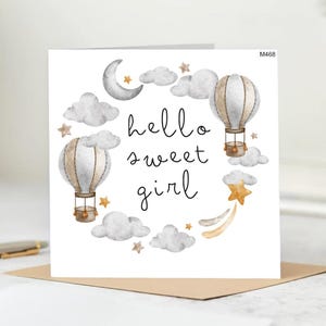 Tarjeta de Hola Niña - Dulce Niña - Tarjeta de Recién Nacido, Tarjeta de Niña, Tarjeta de Recién Nacida, Tarjeta de Bienvenida al Mundo, Tarjeta de Recién Nacida, Regalos para Recién Nacidos,