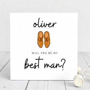 Gepersonaliseerde kaart met voorstel voor getuige-Will You Be My Best Man?- Ontwerpkaart voor schoenen van bruidsjonkers voor team getuige, broer en bruidegom.