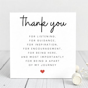 Elegant Thank You Card-Gratitude Card-For Being a Part of My Journey-Teacher Mentor, Coach, Friend Appreciation Card.
