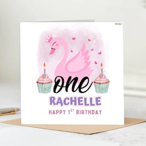 Cartão de 1º aniversário para menina, cartão personalizado de primeiro aniversário, cartão de aniversário de um ano, cartão de aniversário personalizado para filha