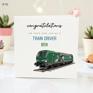 Carte de félicitations personnalisée pour nouveau conducteur de train - Nom personnalisé.