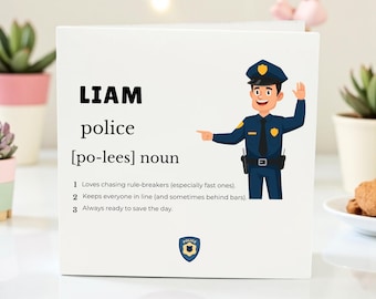 Personalized Police Officer Card with Name, Funny Police Definition Card, Gift for Policeman Birthday, Thank You or Leaving Card