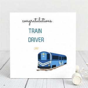 Gepersonaliseerde felicitatiekaart voor nieuwe machinist – aangepaste naam.