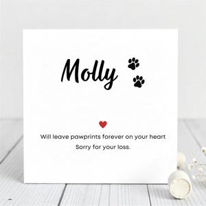 Gepersonaliseerde Pet Loss Sympathy Card-aangepaste herdenkingskaart voor hond of kat met pootafdruk.