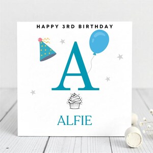 Personalisierte 3.Geburtstagskarte für Jungen-benutzerdefinierte Geburtstag für Jungen, Kleinkind-Sohn, Enkel, Neffe-Blaue Party-Themakarte.