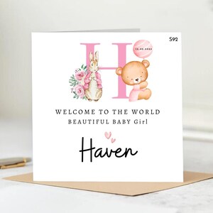 Gepersonaliseerde kaart, vier de aankomst van Baby Haven met liefde en vreugde. De perfecte kaart om Our Baby Girl Haven te verwelkomen