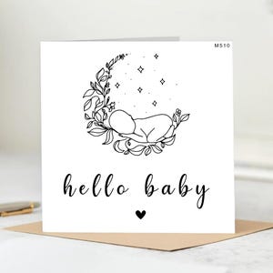 Tarjeta de "Hola Bebé" - Recién Nacido, Tarjeta de Bienvenida al Mundo, Tarjeta de Bebé con Diseño de Conejo Personalizado