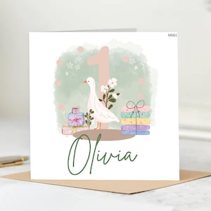 Cartão de 1º aniversário para menina, cartão personalizado de primeiro aniversário, cartão de aniversário de um ano, cartão de aniversário personalizado para filha