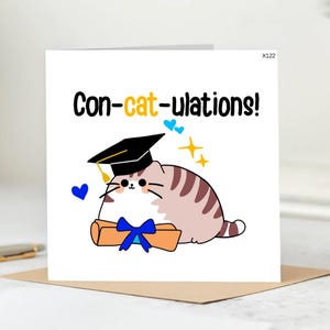 Funny Cat Graduation Card - &quot;Con-Cat-ulations&quot; Pun Card - Cute Kitty Graduate Congrats Card