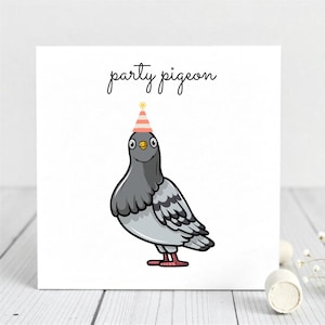 Funny Pigeon Birthday Card: Quirky Animal Party Hat Design