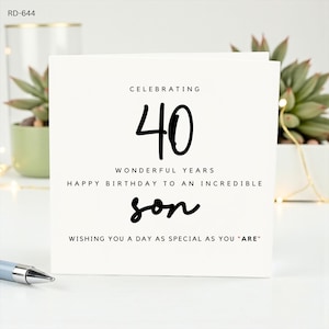 Carte personnalisée pour les 40 ans de son fils, design minimaliste moderne, message personnalisé pour ses 40 ans