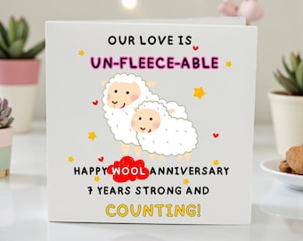 Personalized 7th Anniversary Card Funny Wool Anniversary Card Unfleeceable Love Card For Husband Wife Boyfriend Girlfriend Cute Sheep Card