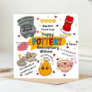 Happy Pottery Anniversary Card – 9th Wedding Anniversary – Pottery Themed Card for Husband, Wife, or Couple – Personalized 9 Years Card