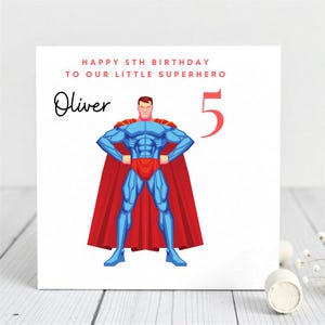 Personalized Superhero 5th Birthday Card for Boy
