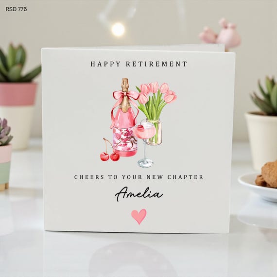 Personalised Retirement Card For Her, Happy Retirement Card, New Chapter Card, Retirement Gift For Woman, Floral Wine Cheers Card