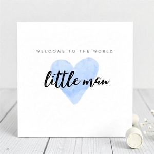 Herzlichen Glückwunsch neue Baby Jungen Karte, Willkommen in der Welt kleiner Mann, personalisierte neue Baby Karte, Freund Schwangerschaftskarte, Willkommen neuen Baby Jungen