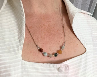 Natural Jasper Crystal Necklace, Multicolor Stone Necklace