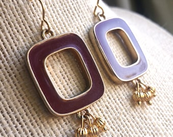 Purple and Gold Square Earrings, Geometric Jewelry, Dark Academia