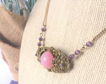 Pink and Purple Vintage Austria Pendant Necklace