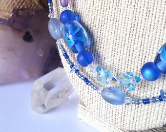 Blue Flower Crystal Set ~ Necklace and Earrings