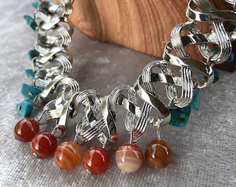 Turquoise and Orange Agate Southwestern Necklace